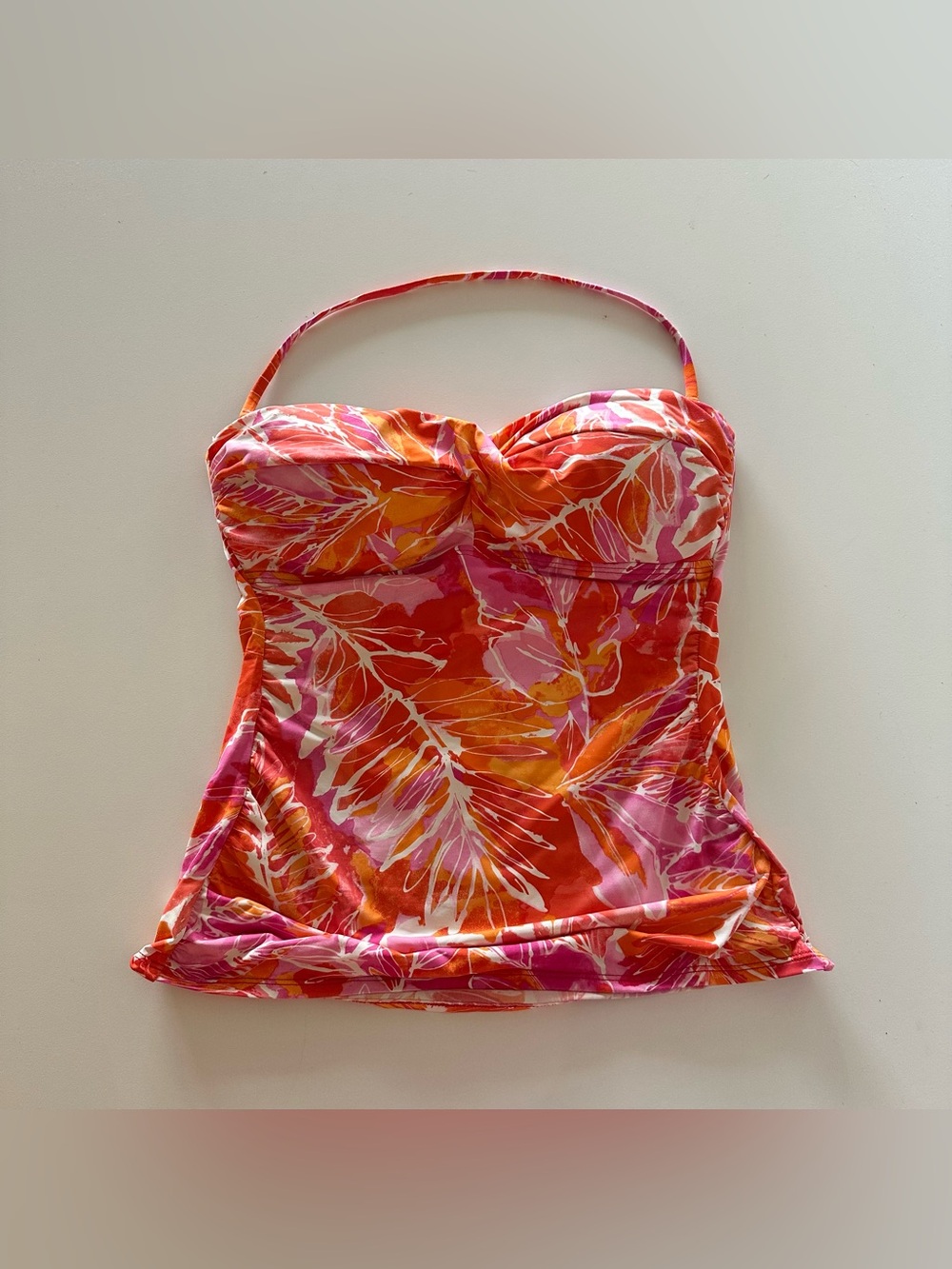 Vintage Y2K Ralph Lauren Tankini Halter Top Orange Pink Ruched Bandeau 10